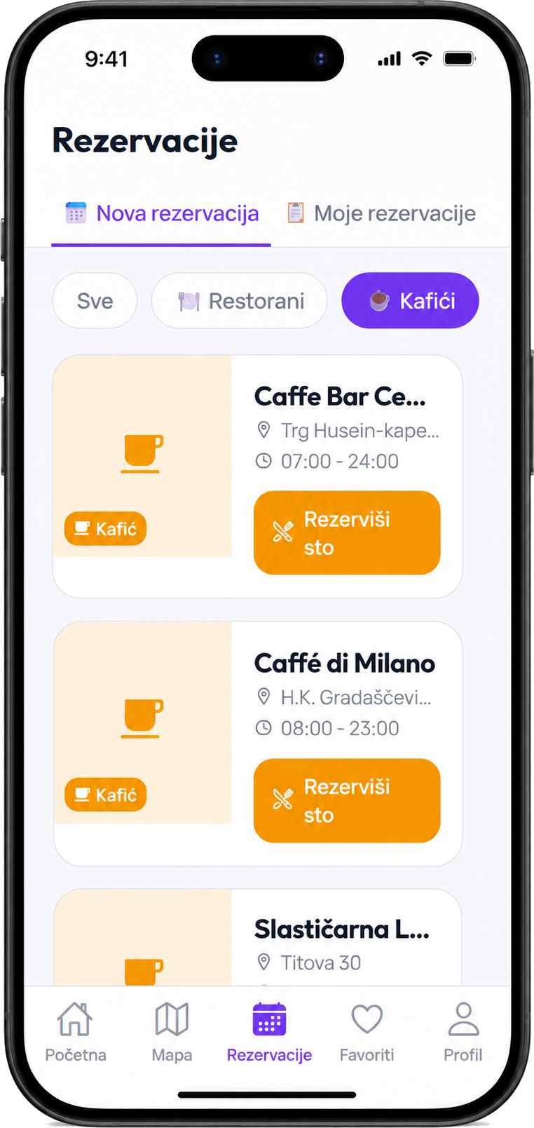 Telefon sa rezervacijama kafića